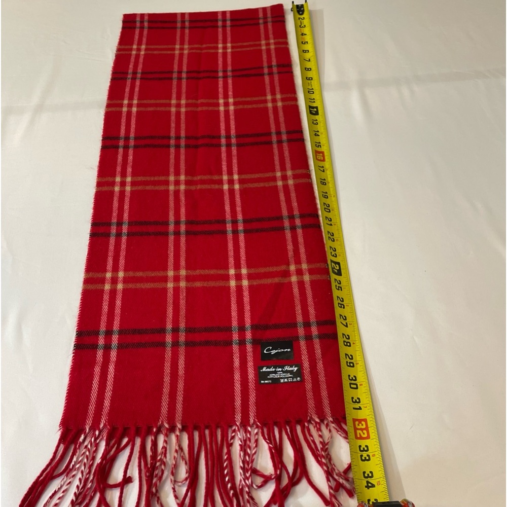 Cejon Scarf , good condition, Preowned , red , black , white stripes